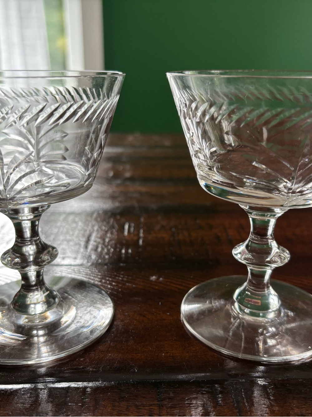 Clear Etched Glass Dessert Coupes - Set of 2